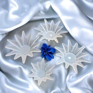 Four Vintage PartyLite Frosted White Glass Starburst Votive Candle Holder